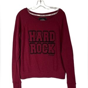Hard Rock Pull Over Sweater Women’s Size L Maroon Crewneck Embroidered